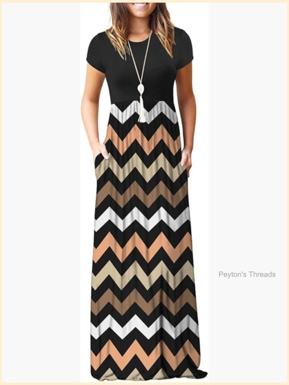 Casual Maxi Dress With Pockets Short Sleeve Crewneck Stretchy Lightweight